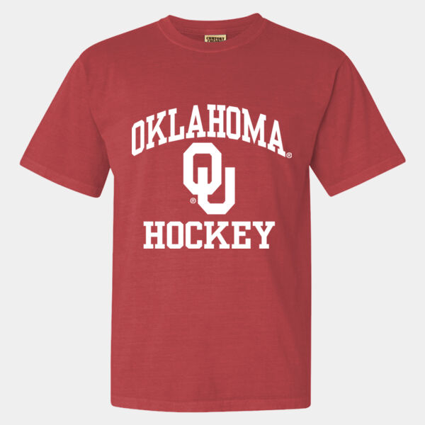 Oklahoma OU Hockey Stacked Logo in White - Comfort Colors Heavyweight T-Shirt Thumbnail
