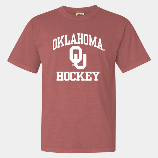 Oklahoma OU Hockey Stacked Logo in White - Comfort Colors Heavyweight T-Shirt Thumbnail
